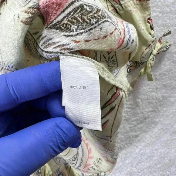 J Jill Love Linen Blouse Yellow Paisley Pattern Split Neck 3/4 Sleeve Size med - Picture 6 of 14